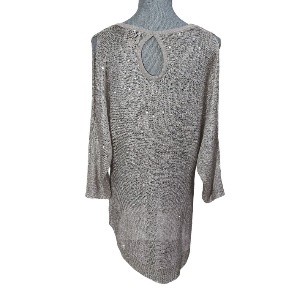 ECI NY Open Shoulder Pullover Sweater Womens XL Silver Sequin Keyhole Back Party - Picture 4 of 9